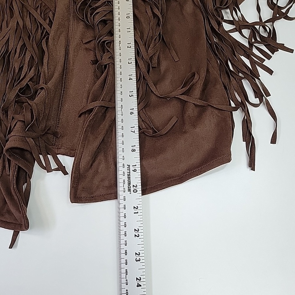 BACCINI XS Brown Open Front Suede-Like Fringed Western Light Top Casual Fun - Picture 4 of 6